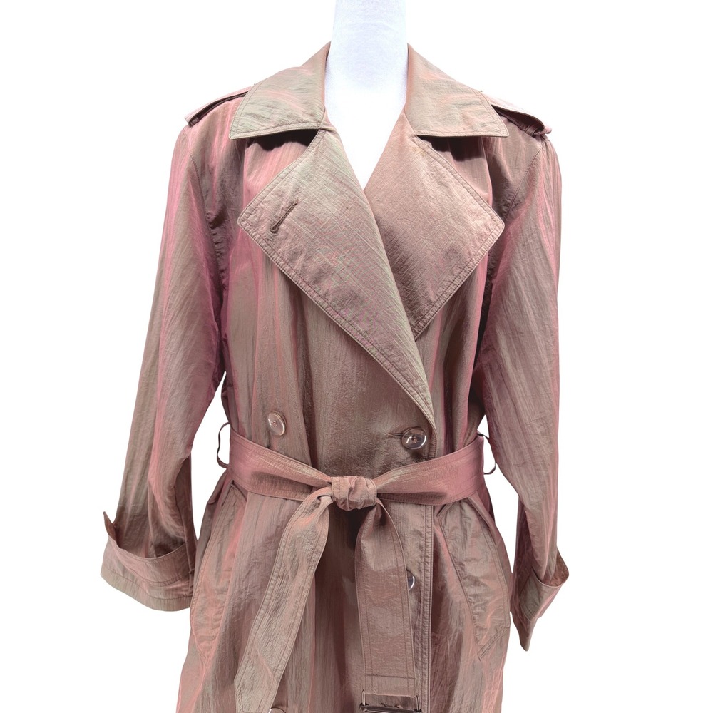 Vintage 90s Jones New York Trench Coat Sm Iridescent Pink Green Fairy Whimsical - Picture 2 of 13